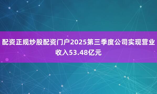 配资正规炒股配资门户2025第三季度公司实现营业收入53.48亿元